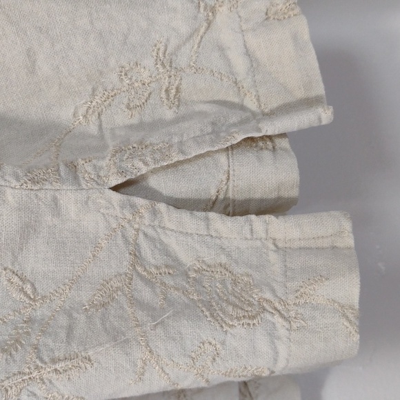 Cream Linen-blend Embroidered Button-Up Tunic Top Shirt XL - Picture 6 of 10